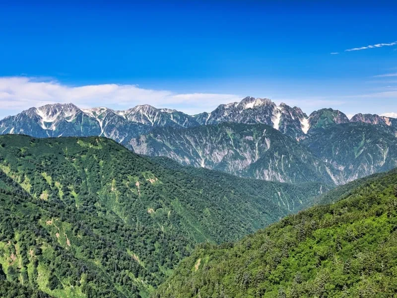立山（たてやま）／中部標高：3,015メートル（大汝山）
特徴：北アルプスに位置し、美しい景色と涼しい気候が魅力です。